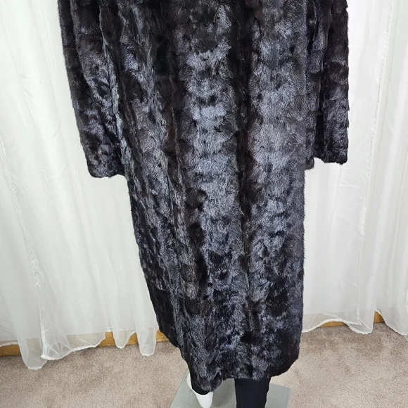 Authentic Real Mink Fur Coat Deep Chocolate Brown Long Length Large Glam Luxe - Picture 10 of 16